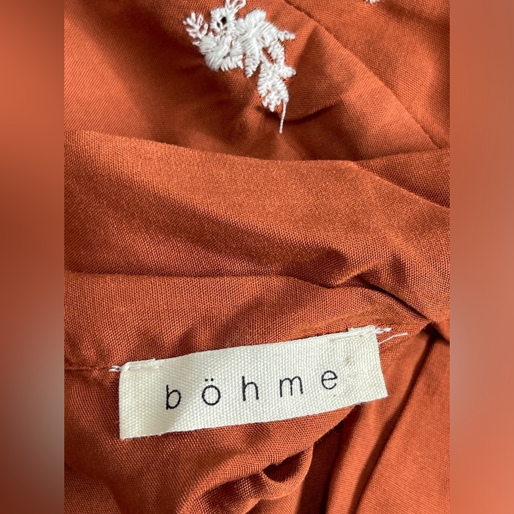 Böhme Embroidered Floral Rust Blouse Tie On Back Bohemian  Size Large - Picture 5 of 7